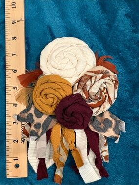Hand Crafted Floral Fabric Pin Brooch - White, Mustard, Burgundy, Rust